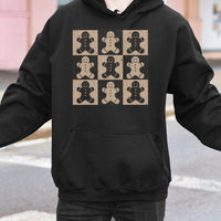 Checkered Christmas Hoodie, Gingerbread Man Hoodie, Adorable Xmas Baking Hooded Sweatshirt, Retro Holiday Cookie Hoodie, Baker Winter Present