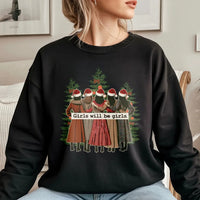 Retro Christmas Tree Sweatshirt, Girls Will Be Girls Sweatshirt, Feminist Holiday Sweatshirt, Adorable Xmas Tree Crewneck, Best Friend Present