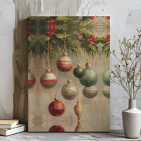 Holly Berry Oil Painting Canvas Art, Vintage Christmas Ornament Canvas Print, Festive Holiday Wall Decor, Winter Xmas Canvas, Seasonal Present