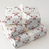 Humorous Gym Holiday Gift Wrap, Weightlifting Santa Wrapping Paper, Fitness Christmas Wrapping Paper, Bodybuilder Gift Wrap