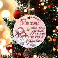 Humorous Snowman Quote Ornament, Dear Santa Christmas Ornament, Ceramic Grandma Holiday Tree Ornament, Adorable Winter Keepsake Present for Grandma