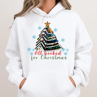 Book Lover Christmas Tree Hoodie, All Booked for Christmas Hoodie, Bookish Holiday Hooded Sweatshirt, Reader Christmas Tree Pullover Hoodie