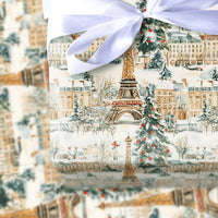 Snowy Eiffel Tower Gift Wrap, Paris Christmas Wrapping Paper, Watercolor Paris Holiday Gift Wrap, Winter Cityscape Paper, Travel Fan Present