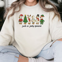 Silly Duck Holiday Sweater, Jolly Goose Christmas Sweatshirt, Humorous Animal Graphic Crewneck, Adorable Winter Season Pullover Present