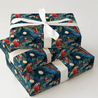 Tropical Holiday Bird Gift Wrap, Macaw Christmas Wrapping Paper, Watercolor Scarlet Macaw Wrapping Paper, Festive Winter Present Wrap