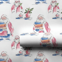 Comfy Reading Christmas Gift Wrap, Book Lover Santa Wrapping Paper, Watercolor Bookish Holiday Wrapping Paper, Reader Teacher Present Wrap