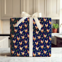 Farmhouse Rooster Gift Wrap, Christmas Chicken Wrapping Paper, Rustic Holiday Hen Wrapping Paper, Poultry Lover Festive Gift Wrap Roll
