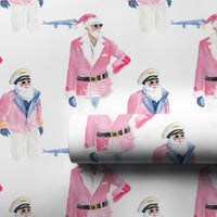 Pink Santa Claus Gift Wrap, Pilot Santa Wrapping Paper, Aviation Travel Christmas Paper, Adorable Airplane Gift Wrap, Holiday Wrapping Paper