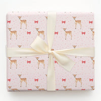Adorable Red Bow Holiday Gift Wrap, Baby Deer Fawn Christmas Wrapping Paper, Watercolor Woodland Wrapping Paper, Baby Shower Gift Wrapping Paper