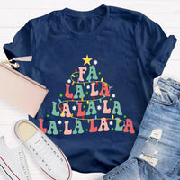 Retro Holiday Graphic Tee, Fa La La La Christmas Tree Shirt, Festive Christmas Vibes T-Shirt, Adorable Winter Holiday Apparel