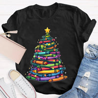 Holiday Graphic Tee, Christmas Tree Colored Pens T-Shirt, Art Teacher Christmas Shirt, Colorful Pen Xmas Tree Tee, Festive Artist Shirt