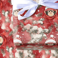 Adorable Santa Hat Gift Wrap, Christmas Monkey Wrapping Paper, Watercolor Animal Wrapping Paper, Red Winter Holiday Paper