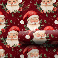 Vintage Christmas Gift Wrap, Jolly Santa Claus Wrapping Paper, Winking Santa Holiday Wrapping Paper, Red Poinsettia Gift Wrap Roll