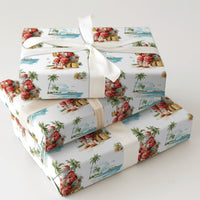 Beach Santa Gift Wrap, Tropical Santa Wrapping Paper, Humorous Beer Santa Wrapping Paper, Coastal Christmas Gift Wrap, Holiday Present Paper