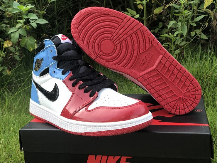 Sneakers, Blue Red Colorway, Patent Leather Footwear, Lace Up Design, Casual Gift for Sneaker Fans