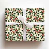 Botanical Christmas Wrapping Paper, Watercolor Holly Berry Wrapping Paper, Festive Winter Holiday Gift Wrap, Noel Present Wrapping Paper