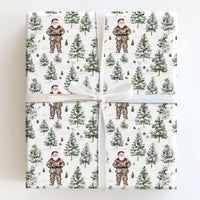 Watercolor Winter Forest Santa Gift Wrap, Camo Santa Wrapping Paper, Rustic Pine Tree Christmas Wrapping Paper, Outdoorsy Holiday Gift Wrap