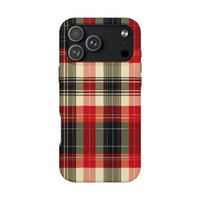 Tartan Pattern Phone Case, Red Green Christmas Plaid iPhone Case, Holiday Seasonal Phone Cover, Festive Winter Tough Phone Case, Xmas Present