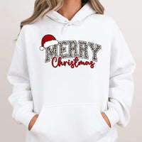 Leopard Santa Hat Christmas Hoodie, Merry Christmas Hoodie, Festive Holiday Hooded Sweatshirt, Leopard Print Xmas Hoodie, Present for Her