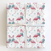 Tropical Santa Hat Holiday Gift Wrap, Christmas Flamingo Wrapping Paper, Adorable Winter Animal Present Paper, Coastal Xmas Wrap Roll
