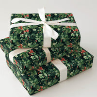 Pine Holly Christmas Gift Wrap, Watercolor Poinsettia Wrapping Paper, Botanical Winter Wrapping Paper, Traditional Holiday Wrapping Paper
