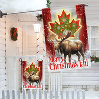 Moose Maple Leaf Merry Christmas Eh Yard Flag, Canadian Christmas Garden Flag, Double-Sided Winter Holiday Lawn Flag, Canada Porch Decor