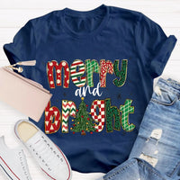 Retro Holiday Graphic Tee, Merry and Bright Christmas Tree Teacher T-Shirt, Festive Teacher Shirt, Xmas Educator Present Top