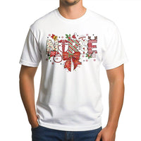 Festive Stethoscope Holiday Tee, Christmas Nurse T-Shirt, Adorable Nursing Student Shirt, Medical Crewneck Graphic Tee, Xmas RN Present for Women