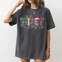 Festive Reindeer Antlers Holiday T-Shirt, Wifey Christmas T-Shirt, Adorable Matching Xmas Graphic Tee, Christmas Present for Wife T-Shirt
