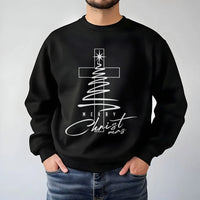 Minimal Cross Tree Crewneck, Christian Christmas Sweatshirt, Religious Holiday Sweatshirt, Faith Based Pullover, Christian Present Sweatshirt