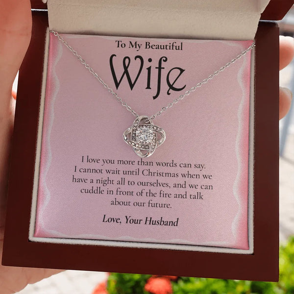 Love Knot Pendant Necklace, Wife Christmas Love Knot Necklace, 14k White Gold Over Stainless Steel Necklace, Holiday Present 