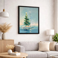Coastal Christmas Canvas Print, Christmas Tree on Sailboat Canvas Art, Nautical Holiday Wall Decor, Sailor Boat Canvas, Coastal Xmas Present
