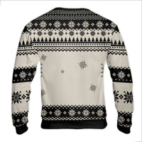 Black and White Reindeer Snowflake Holiday Sweater, Cat Dad Ugly Christmas Sweater, Humorous Pet Lover Crewneck, Xmas Present for Men