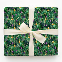 Watercolor Pine Garland Gift Wrap, Purple Gold Ornament Christmas Wrapping Paper, Royal Bauble Wrapping Paper, Elegant Holiday Gift Wrap