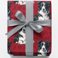 Adorable Dog Breed Gift Wrap Roll, Red Christmas Border Collie Wrapping Paper, Holiday Collie Wrapping Paper, Dog Lover Xmas Gift Wrapping Paper
