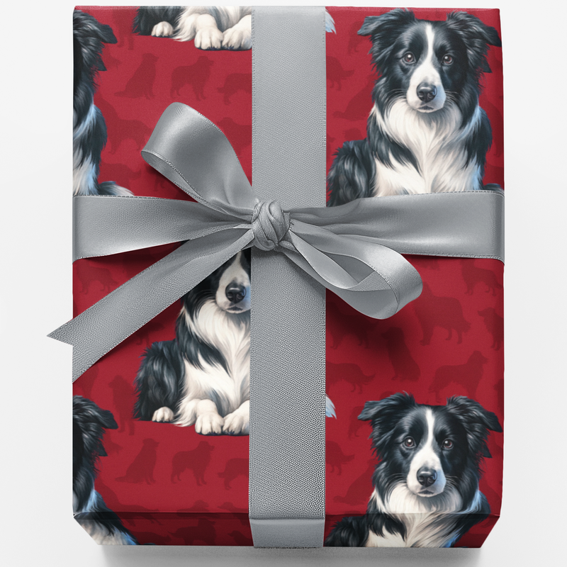 Adorable Dog Breed Gift Wrap Roll, Red Christmas Border Collie Wrapping Paper, Holiday Collie Wrapping Paper, Dog Lover Xmas Gift Wrapping Paper