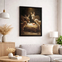 Baby Jesus Nativity Wall Art, Nativity Scene Canvas Print, Christian Donkey Lamb Canvas, Religious Christmas Wall Decor, Holiday Faith Present