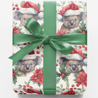 Adorable Koala Holiday Gift Wrap Roll, Santa Koala Christmas Wrapping Paper, Festive Animal Xmas Wrapping Paper, Unique Winter Present Supplies