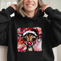Watercolor Holiday Deer Sweatshirt, Adorable Reindeer Christmas Hoodie, Festive Winter Reindeer Hoodie, Comfy Animal Pullover, Xmas Deer Hoodie