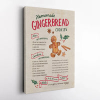 Watercolor Gingerbread Man Canvas Print, Gingerbread Cookie Recipe Canvas Wall Art, Holiday Baking Wall Decor, Christmas Kitchen Canvas