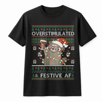 Humorous Holiday Animal Graphic Tee, Overstimulated and Festive AF Raccoon Shirt, Christmas Raccoon T-Shirt, Adorable Xmas Humor Present Shirt