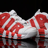 Sneakers, White Red Colorway, Lace Up Design, Casual Gift for Sneaker Fans