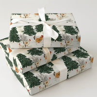 Winter Farm Gift Wrap, Christmas Chicken Wrapping Paper, Snowy Pine Forest Wrapping Paper, Rustic Holiday Chicken Wrapping Paper Roll