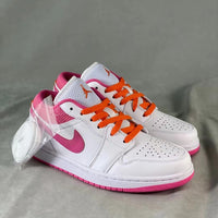 Low Top Sneakers, White Pink Colorway, Lace Up Design, Casual Gift for Sneaker Fans