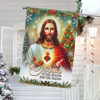 Sacred Heart of Jesus Flag, Jesus Is the Reason for the Season Christmas Garden Flag, Christian Holiday Yard Flag, Nativity Faith Decor