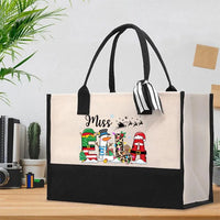 Custom Elk Christmas Canvas Tote, Personalized Snowman Cotton Tote Bag, Holiday Shoulder Bag, Custom Name Shopper Tote, Xmas Present