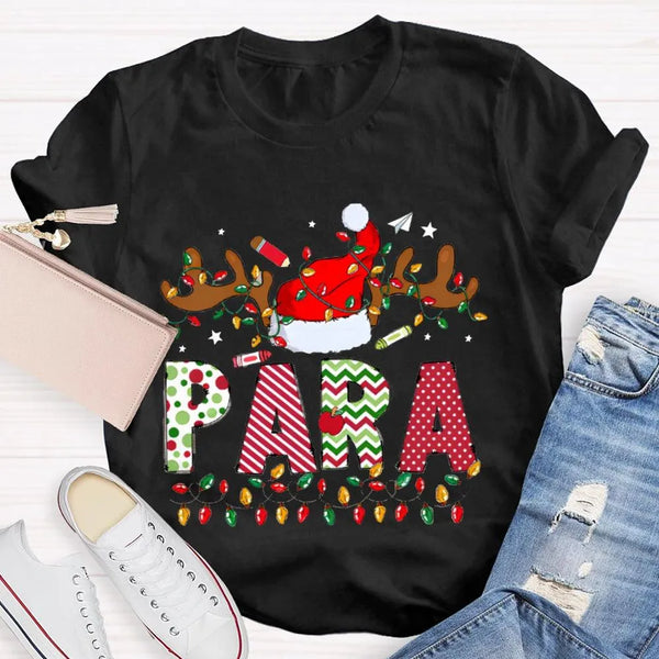Santa Hat Holiday Paraeducator Tee, Paraprofessional Christmas Lights Shirt, Adorable Christmas SPED T-Shirt, School Staff Xm