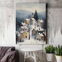 Comfy Snowfall Painting Canvas Print, Winter Village Canvas Wall Art, Holiday Village Winter Art Canvas, Rustic Christmas Wall Decor Present