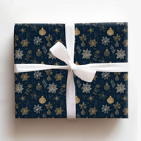 Floral Christmas Gift Wrap, Navy Blue Gold Poinsettia Wrapping Paper, 90 GSM Fine Art Paper, Luxury Holiday Present Wrapping Roll