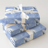 Snowy Night Polar Bear Gift Wrap, Polar Bear Christmas Wrapping Paper, Winter Wildlife Wrapping Paper, Holiday Present Wrapping Paper Roll
